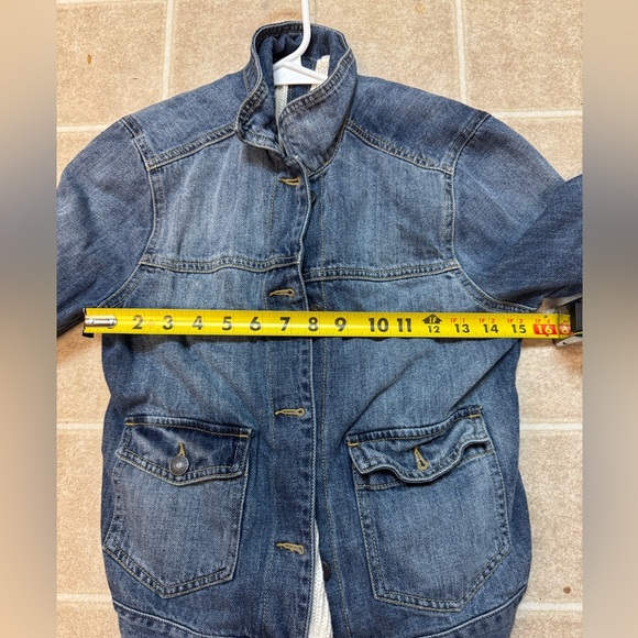 Abercrombie & Fitch M Denim Jean Jacket w/ Attached Cream Knit Draped Shawl - Picture 4 of 5